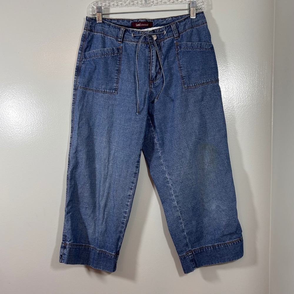 Lee Riveted Blue Denim Capri Pants Drawstring Waist Cropped Jeans Size 6M